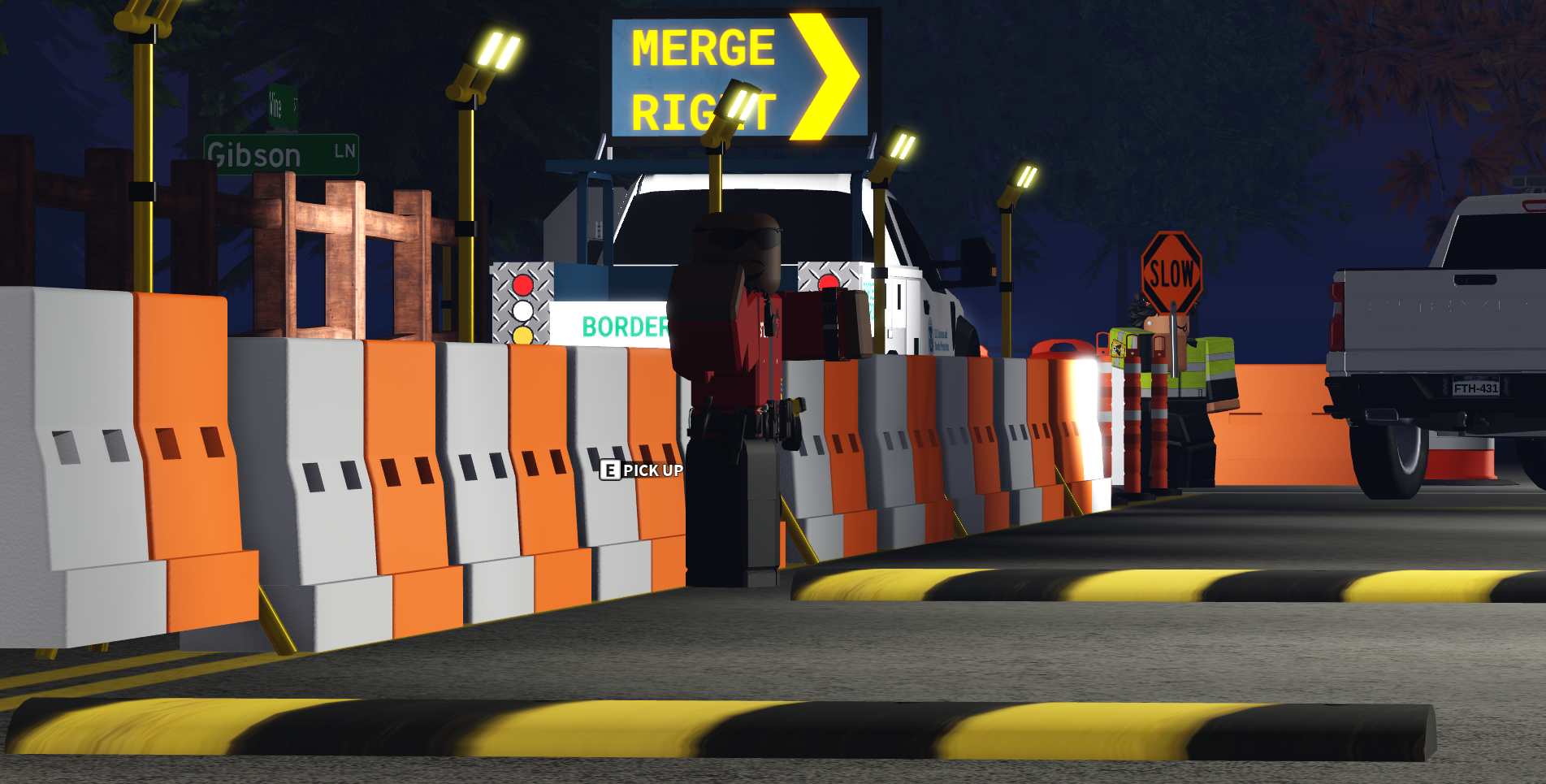 Border checkpoint with merge sign